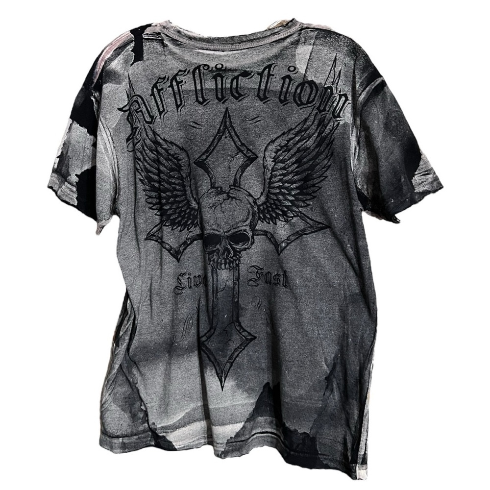 Affliction Vintage Black Dyed Large Cross Angel Live Fast EUC Sz M